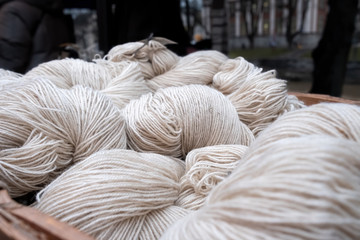 Alpaca wool yarn for sale in a local Christmas Market in Turku, Finland.