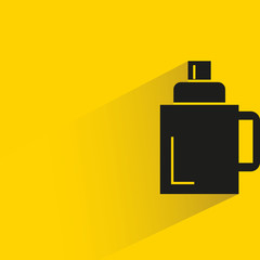tumbler, product bottle package with drop shadow in yellow background