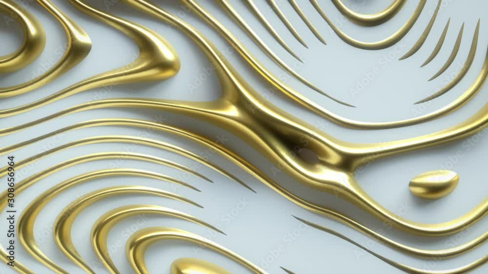 Poster wavy dynamic surface. abstract background with golden curl noise ripples. motion design template. 3d