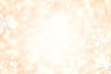 abstract blur beautiful glowing  orange color gradient background with shining falling snowflakes crystal glittering effect for christmas festival and happy new year season design as banner concept