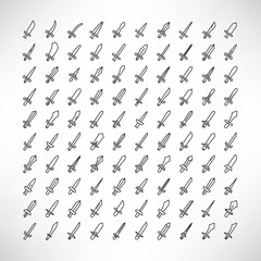 big collection of sword, dagger and knife icons line design vector