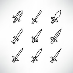 sword icons set line design