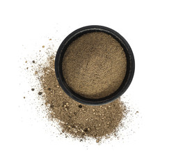 Ground Black Pepper in Bowl Isolated Top View