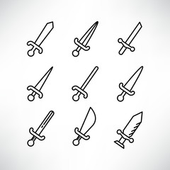 sword icons set line design