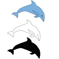  isolated, dolphin, with silhouette and contour
