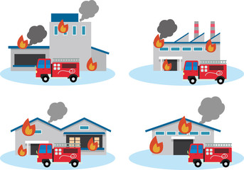 工場　火災　イラスト　