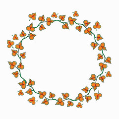 Frame with decorative ornamental flowers, floral pattern in oriental kalamkari style. Floral ornament. Isolated on white background. Can be used for decorating of invitations, cards, albums. Wreath.