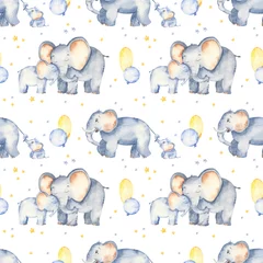 Acrylic prints Elephant Watercolor seamless pattern with cute elephants for Mother and Father's Day