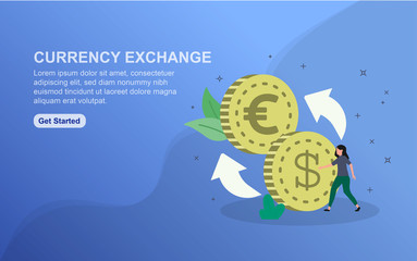 Currency Exchange landing page template. Flat design concept of web page design for website. Easy to edit and customize.