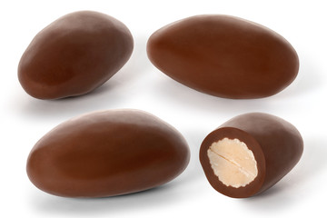 Chocolate with almonds isolated on white background
