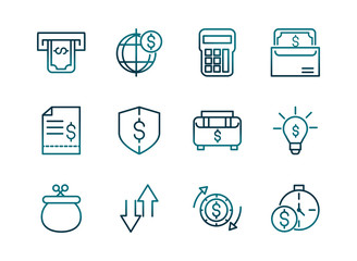 economy business financial trade money icons set gradient line