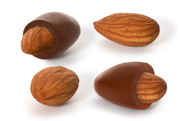 Chocolate with almonds isolated on white background
