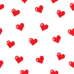 Naklejka na ściany i meble Seamless pattern with pixel hearts