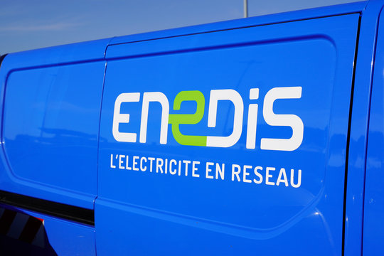 ENEDIS edf logo sign on van truck electricity provider distribution company