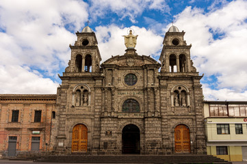 Fototapeta na wymiar Basilica of Our Lady of Mercy (Basílica de Nuestra Señora de La Merced or Iglesia de la Merced) a catholic church in Ibarra, Ecuador. Travel and architecture.
