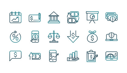 Fototapeta premium economy business financial trade money icons set gradient line