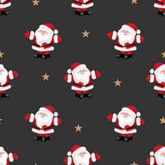 Santa claus with star seamless pattern. Cute Christmas holidays cartoon character background.