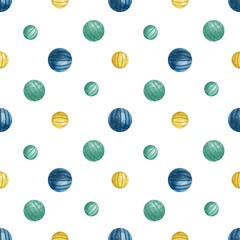 Seamless pattern with watercolor Christmas tree toys. Christmas theme and Christmas theme. For packaging, postcards, cloth, tableware, etc.