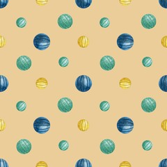 Seamless pattern with watercolor Christmas tree toys. Christmas theme and Christmas theme. For packaging, postcards, cloth, tableware, etc.