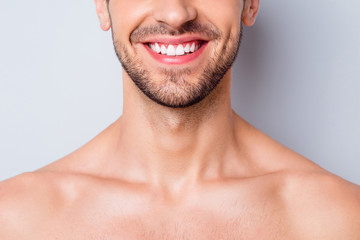 Close-up cropped view portrait of his he nice attractive bearded cheerful cheery guy unshaven...