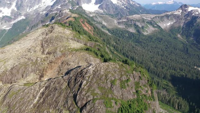 Drone footage of the Cascade Range, Mt Baker area near the North Cascades National park in the Pacific Northwest, a wilderness near Seattle, Washington