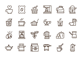 coffee fresh product maker machine and others icon line design