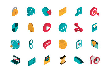 advertising commerce marketing icons set isometric