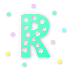Letter R in paper cut style on white background. Typographic design. Bold capital green letter