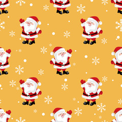 Santa Claus with snowflakes seamless pattern. Cute Christmas holidays cartoon character background.