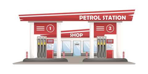 Vector illustration of a car filling station with a shop.