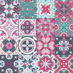 Set of bright vector tiles with ornament to create patterns.