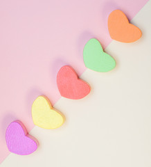 colorful hearts on light background, flatlay, St valentine composition