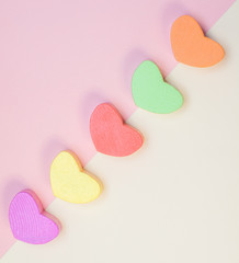 Obraz premium colorful hearts on light background, flatlay, St valentine composition