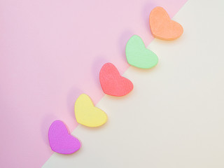 Obraz premium colorful hearts on light background, flatlay, St valentine composition