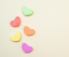colorful hearts on light background, flatlay, St valentine composition