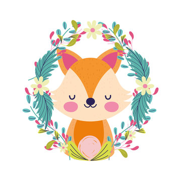 baby shower cute little fox wreath flowers foliage