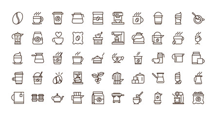 coffee fresh product maker machine and others icon line design