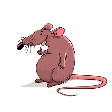 Rat on a white background. Cartoon rat is standing. Vector rat