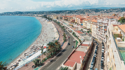 The public baths Plage de Castel and Plage des Ponchettes in the French city of Nice with the well known promenade quai des etats Unis along