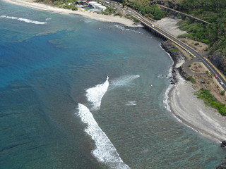 aerial view of the beach and road in La Réunion, France