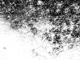 Overlay aged grainy messy template. Grunge black and white. Abstract monochrome background. Splashes of dirt on the surface. Vector pattern of dust, dirt, wear and tear
