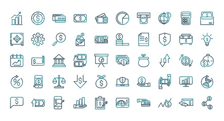 economy business financial trade money icons set gradient line