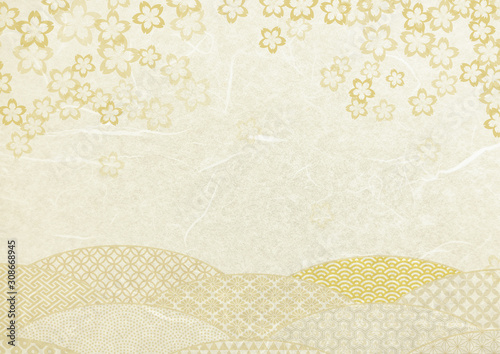 桜模様の和紙テクスチャ背景素材 クリーム色 Wall Mural Rrice 桜模様の和紙テクスチャ背景素材 クリーム色 Wall Mural Rrice