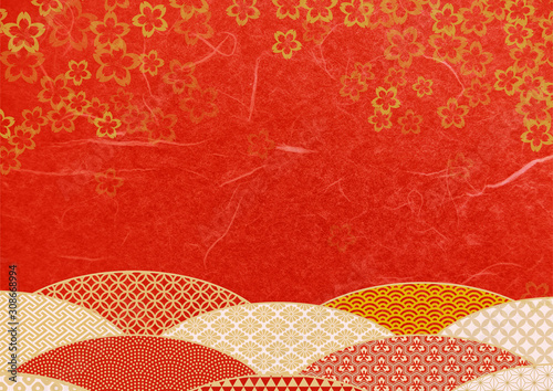 桜模様の和紙テクスチャ背景素材 赤色 Wall Mural Wallpaper Murals Rrice 桜模様の和紙テクスチャ背景素材 赤色 Wall Mural Wallpaper Murals Rrice