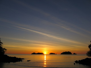 Fototapeta premium Sunset over Coiba National Park in Panama