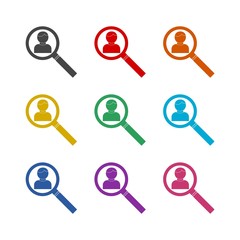 Magnifying glass for search a people color icon set isolated on white background