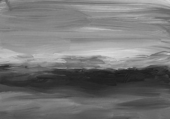 Black and white background painting. Abstract landscape, brush strokes on paper.