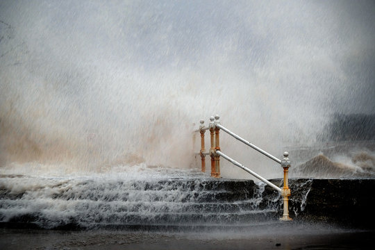 Heavy and dangerous sea at Bridlington in north Yorkshire, UK.