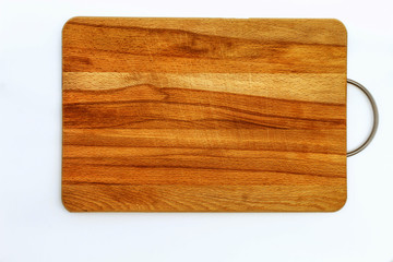 The white background of the horizontal photo shows a wooden Board for cutting and slicing products