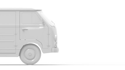 3d rendering of a white vintage mini van isolated in studio background